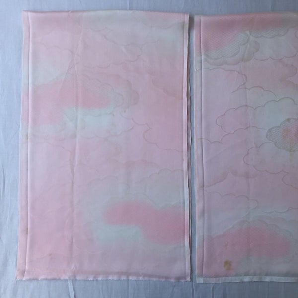 Vintage Pink Woven Cloud Japanese Silk Kimono Fabric Panels X2 Carousel 20