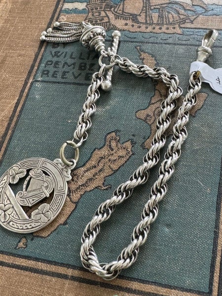 Antique Sterling Silver Pocket Watch Chain Carousel 7