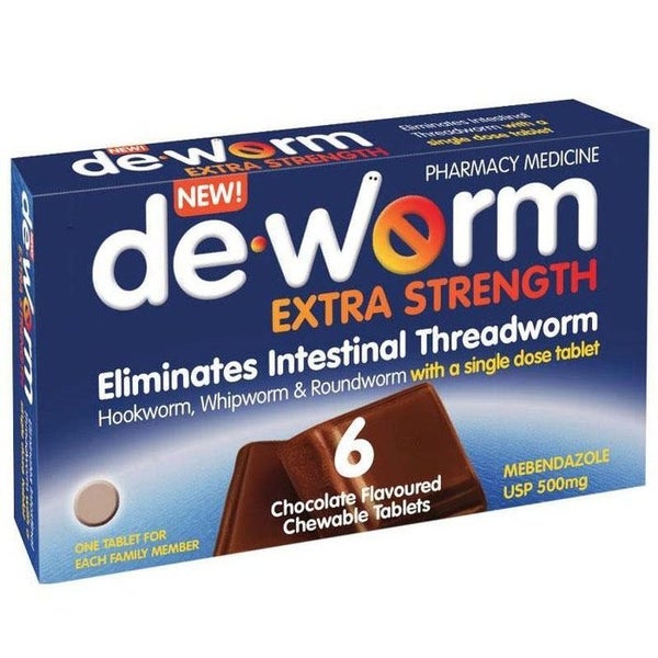De Worm Extra Strength chocolate flavoured chewable tablets 6's Carousel 1