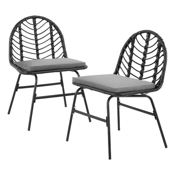 2X Outdoor Chairs Dining Chair Lounge Wicker Patio Furniture Black Carousel 1