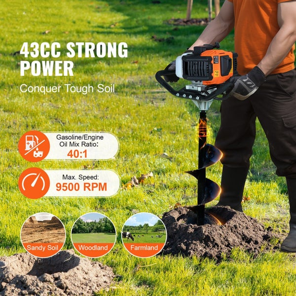 New Gas Post Hole Digger 43CC 1250W with 8” Drill Bits for Farm Garden Plant Carousel 2