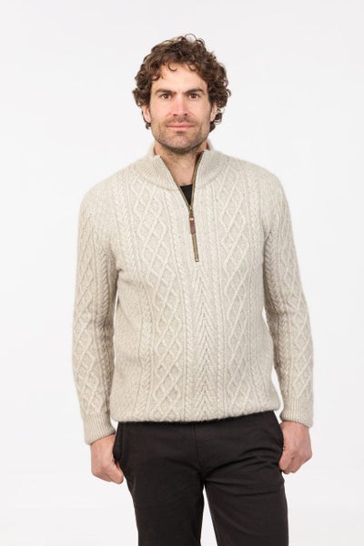 Aran Half Zip Possum Merino Silk Sweater NATIVE WORLD Carousel 2
