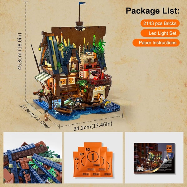 Medieval Pier Inn - Lighting Building bricks - 2143 Pcs - Compatible with Lego Carousel 7