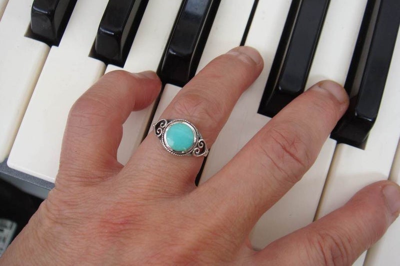 Ring | Green Turquoise | 8.8mm round | sizeP | 925 Silver #772 Carousel 1