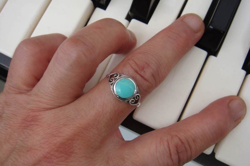 Ring | Green Turquoise | 8.8mm round | sizeP | 925 Silver #772 Carousel 2