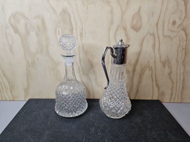 A handsome pair. One crystal decanter & one crystal claret jug with silver plate62863856052353113