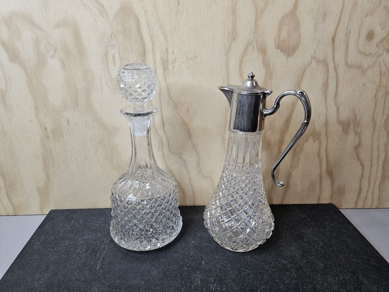 A handsome pair. One crystal decanter & one crystal claret jug with silver plate62863856052353114