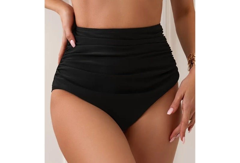 High waisted ruched bikini bottoms -flattering Hi Waist swim pants - 10 or 12 Carousel 1