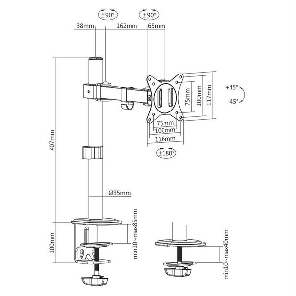 Locktight Single-Monitor steel articulating mount62863221800451112
