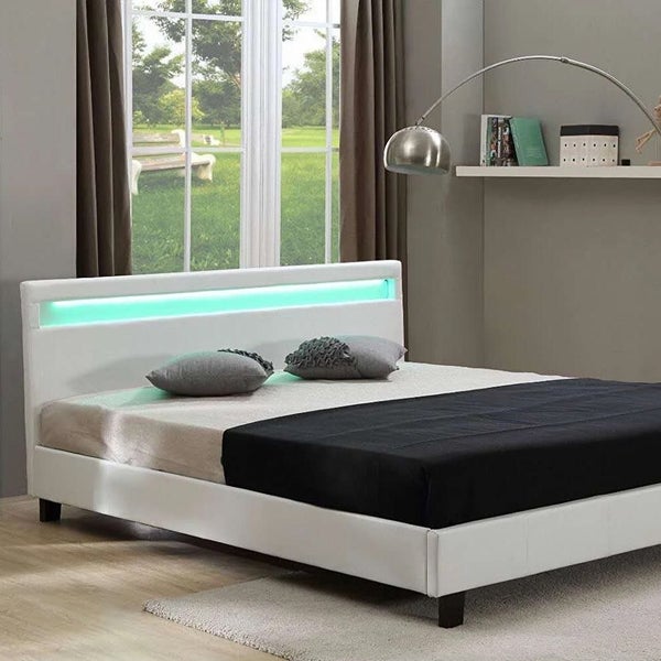 Hobson PU Leather Bed Frame RGB LED Lighting White Double62863870220675111