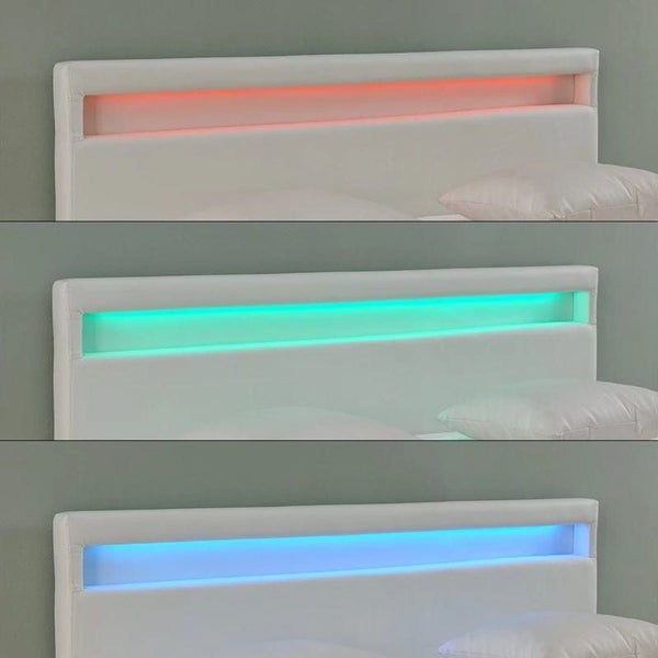 Hobson PU Leather Bed Frame RGB LED Lighting White Double62863870220675113