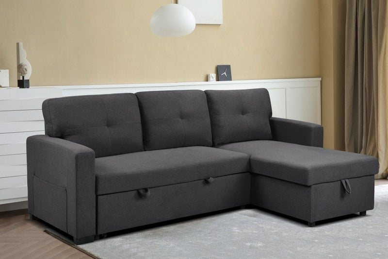 Hogan Button Sofa Bed Woven Fabric Dark Grey Carousel 1