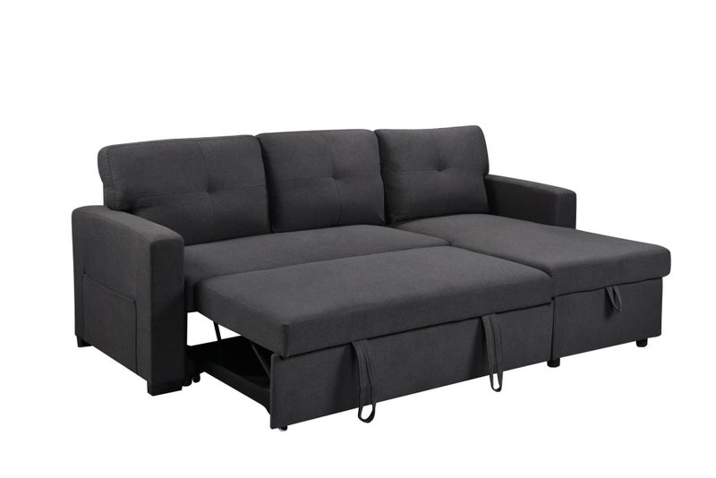 Hogan Button Sofa Bed Woven Fabric Dark Grey Carousel 2