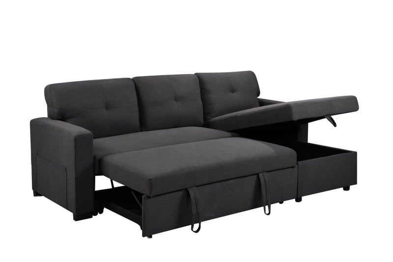 Hogan Button Sofa Bed Woven Fabric Dark Grey Carousel 3