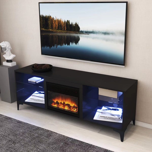 'Dante' Black RGB LED Lighting TV Unit With Electric Fireplace Carousel 2