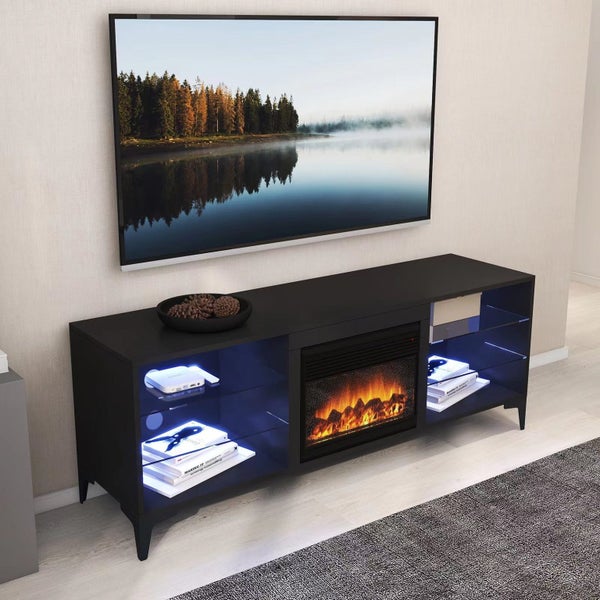 'Dante' Black RGB LED Lighting TV Unit With Electric Fireplace Carousel 3
