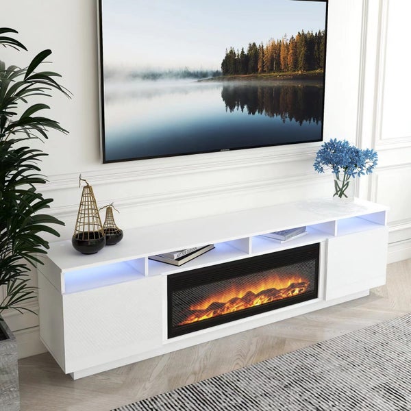'Toro' white RGB LED Lighting TV Unit With Electric Fireplace Carousel 2