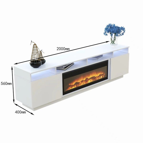 'Toro' white RGB LED Lighting TV Unit With Electric Fireplace Carousel 3