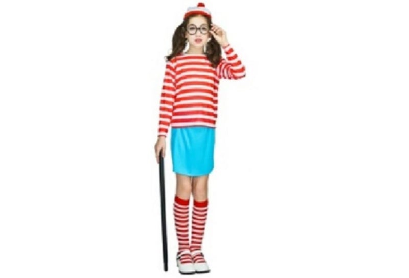 Wheres Wally Costume - GIRLS Where's Wally? Top, Hat, Glasses + SKIRT Carousel 1