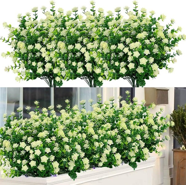 24 Bundles Outdoor Artificial Flowers UV Resistant Fake Boxwood Plants, Faux ... Carousel 1