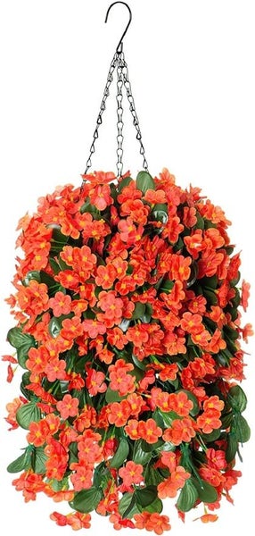 Artificial Fake Hanging Flowers Plants with Basket for Outdoor, Orange Faux S... Carousel 2