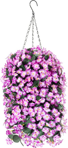 Artificial Fake Hanging Flowers Plants with Basket for Outdoor, Orange Faux S... Carousel 16
