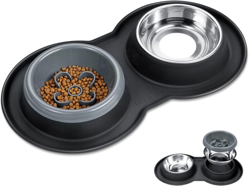 BurgeonNest Dog Bowl Slow Feeder,4 in 1 Dog Food and Water Bowl with Stand Sl... Carousel 1