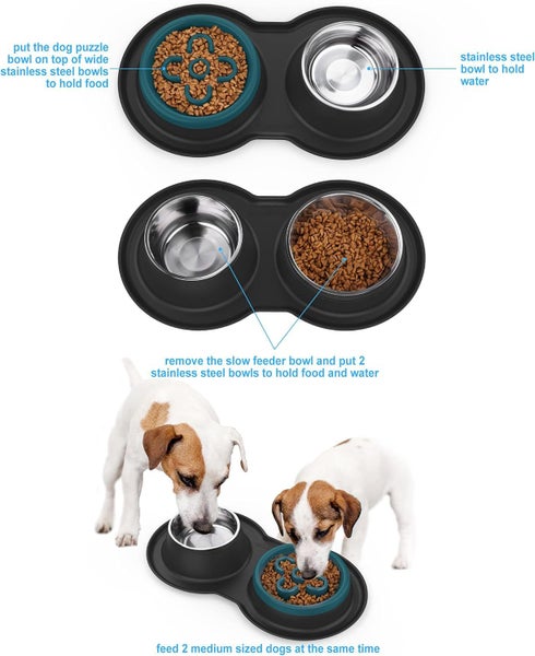 BurgeonNest Dog Bowl Slow Feeder,4 in 1 Dog Food and Water Bowl with Stand Sl... Carousel 19