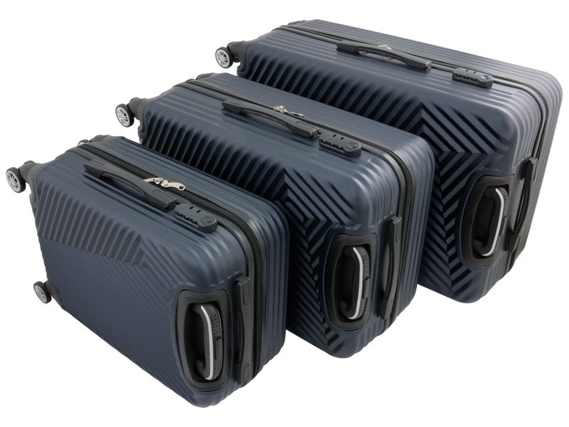 3 Piece Hard Luggage Suitcase Set - Large, Small & Carry On - Dark Blue Carousel 5