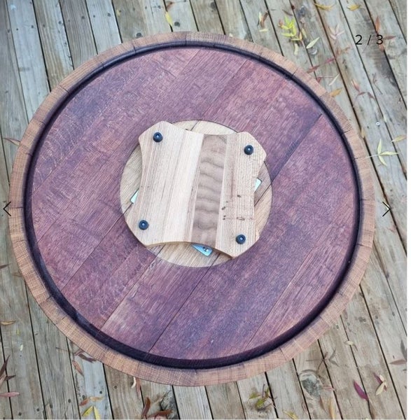 LAZY SUSAN - FREE FREIGHT NZ WIDE - WINE BARREL LID - FRENCH OAK TIMBER Carousel 2