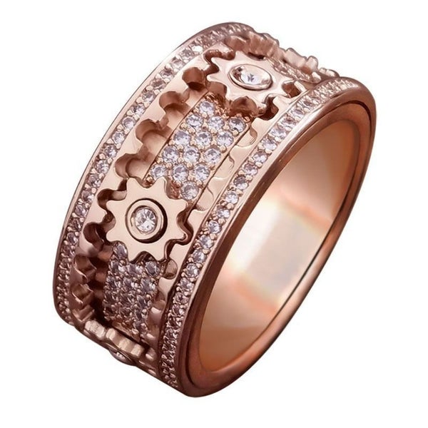 New 3D Band Ring Ornate Diamond Rotating Gear Spinner Rings Handmade Geometri... Carousel 1