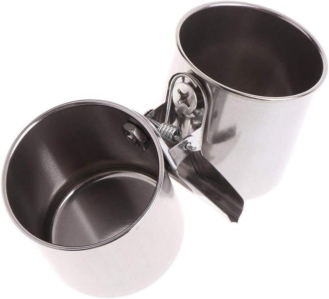 Pet Bird Food Feeding and Drinking Hanging Cup Clamp Holder Stainless Steel H... Carousel 1
