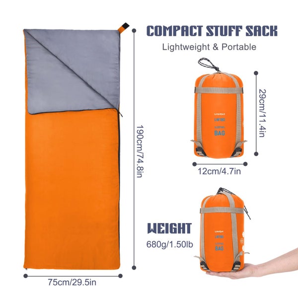 LIXADA Outdoor Envelope 190*75cm Camping Hiking Fleabag 680g Ultra-light Port... Carousel 1
