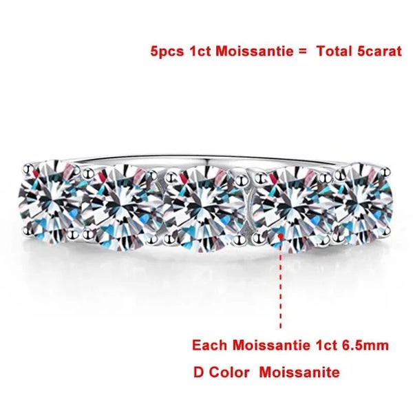 NeeTim 5mm 6.5mm Full Moissanite Ring for Women S Sterling Sier Eternity Spar... Carousel 1