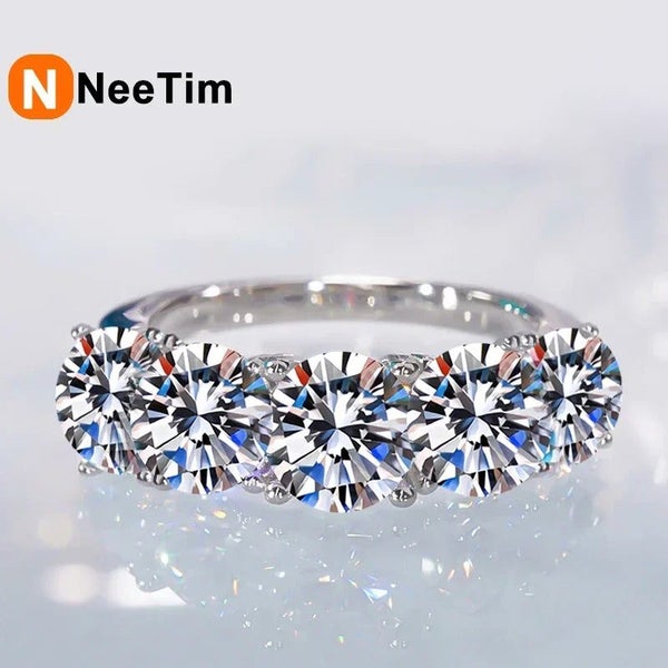 NeeTim 5mm 6.5mm Full Moissanite Ring for Women S Sterling Sier Eternity Spar... Carousel 7