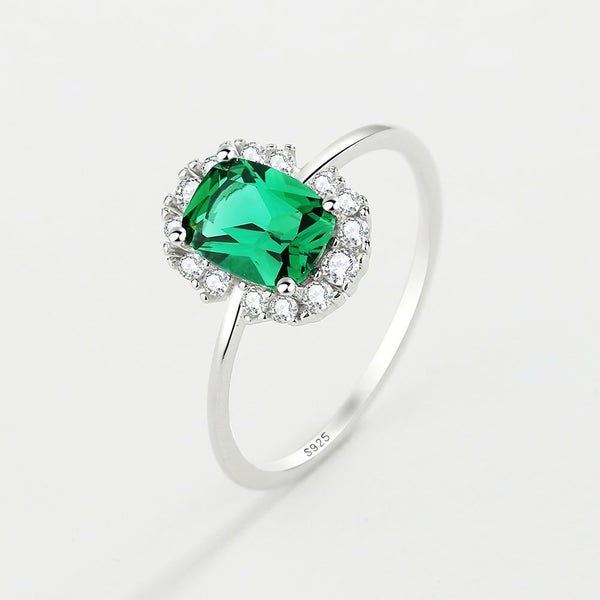 NEW Classic Emerald Ring For Woman Real S Sier Diamond Crystal Flower Loyal F... Carousel 1