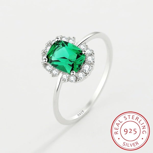 NEW Classic Emerald Ring For Woman Real S Sier Diamond Crystal Flower Loyal F... Carousel 2