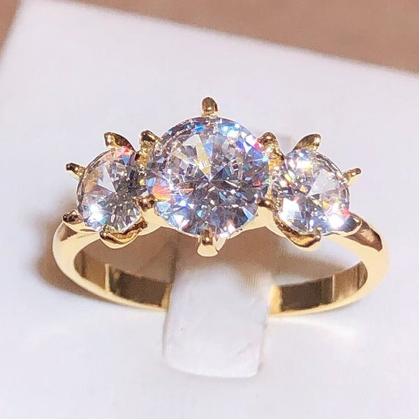 New Row Of Diamonds White Zirconia Gold Ring Female Stamp Fashion Wedding Par... Carousel 1