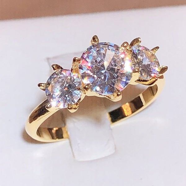 New Row Of Diamonds White Zirconia Gold Ring Female Stamp Fashion Wedding Par... Carousel 2