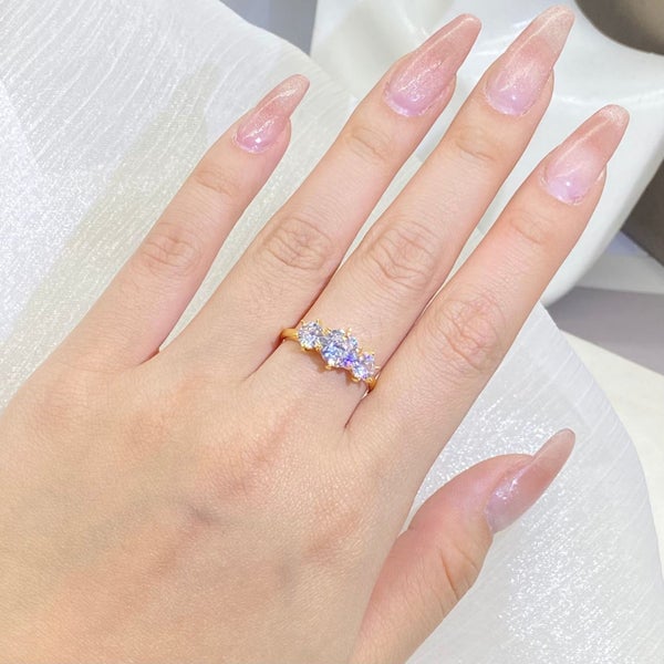 New Row Of Diamonds White Zirconia Gold Ring Female Stamp Fashion Wedding Par... Carousel 5