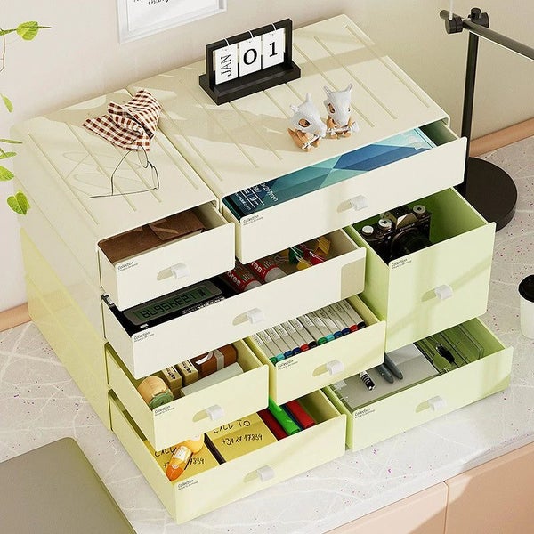 Storage Box Green 20X10x10cm Desktop Stackable Organiser For Office Storage Boxe Carousel 6