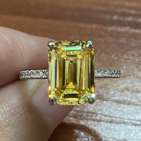 PANSYSEN Sterling Sier Emerald Cut High Carbon Diamond gemstone Wedding Rings... Carousel 1