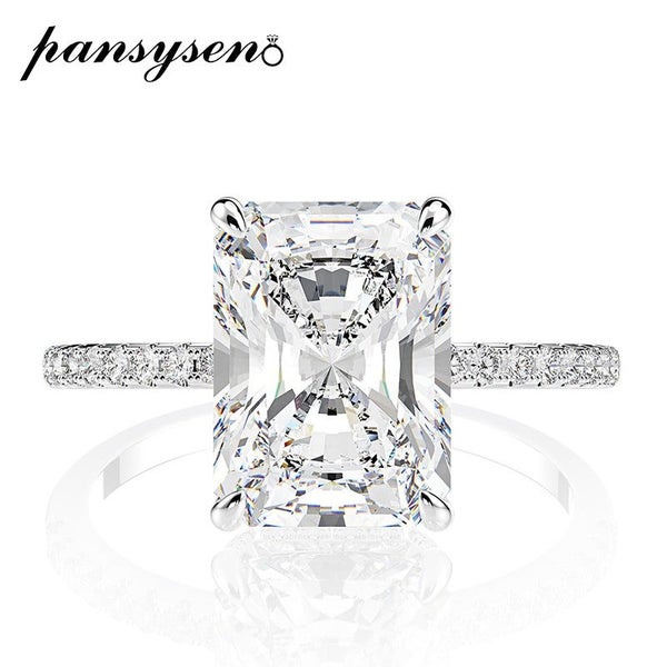 PANSYSEN Sterling Sier Emerald Cut High Carbon Diamond gemstone Wedding Rings... Carousel 7