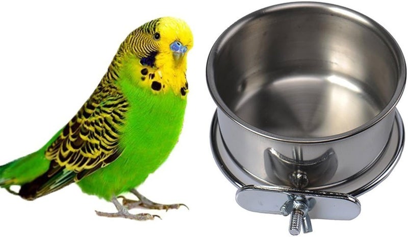 Pet Bird Food Feeding and Drinking Hanging Cup Clamp Holder Stainless Steel H... Carousel 2