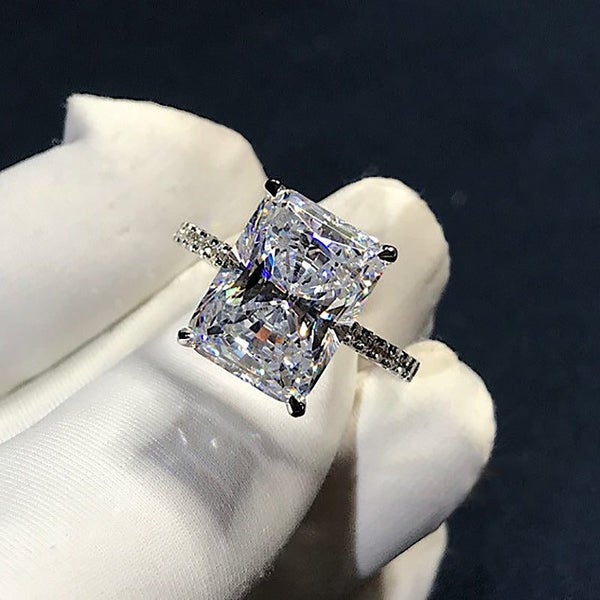 Radiant Cut cut 4ct Simulated Diamond cz ring Sterling Sier Engagement Weddin... Carousel 1