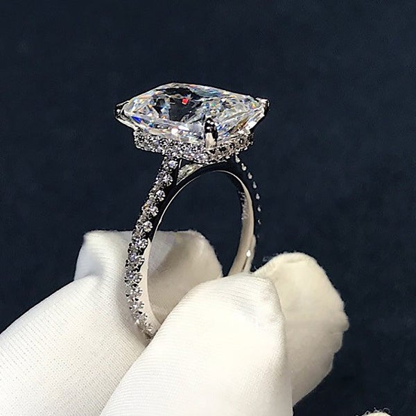 Radiant Cut cut 4ct Simulated Diamond cz ring Sterling Sier Engagement Weddin... Carousel 4