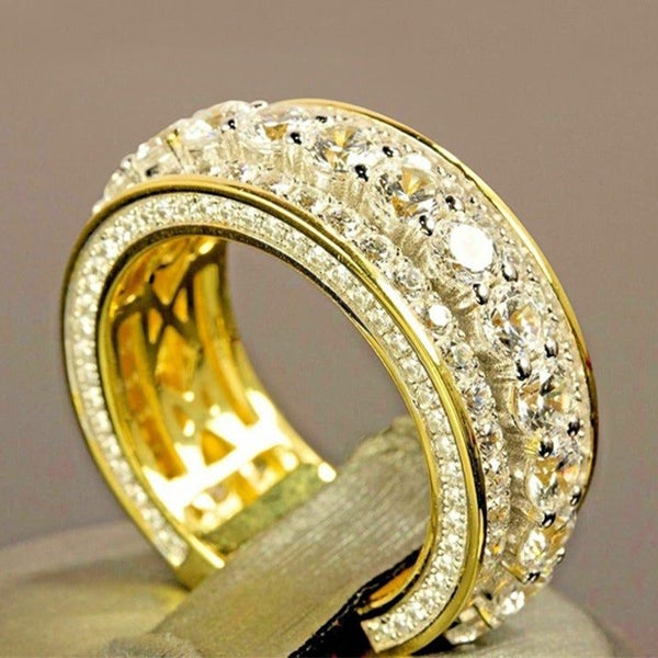 Pure 14k Color Gold Full Diamond Round Ring for Women Men Wedding Engagement ... Carousel 1