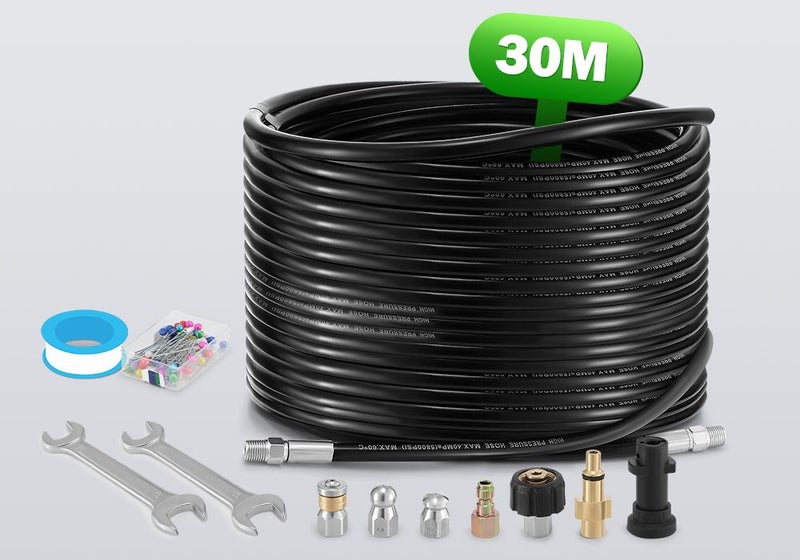 Sewer Jetter Kit 30M Pressure Washer Drain Cleaner Hose Carousel 1