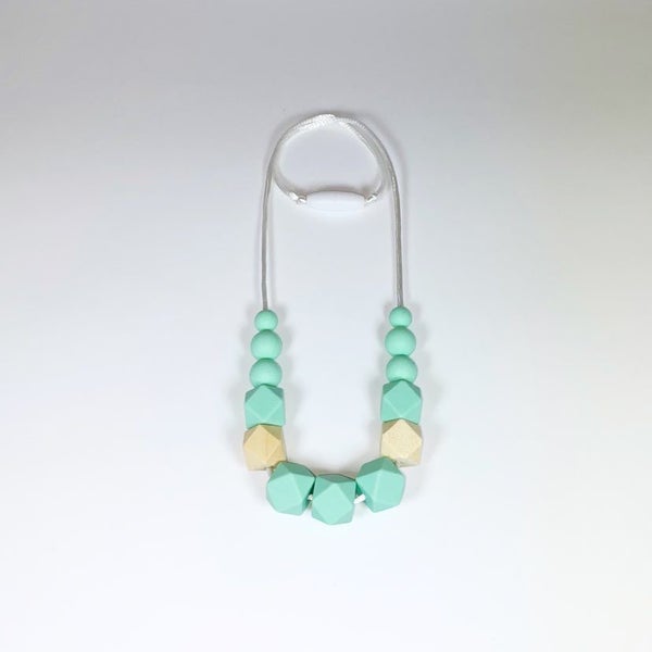 Amelia Nursing Necklace ~ Silicone Beads ~ Mint Green Carousel 1