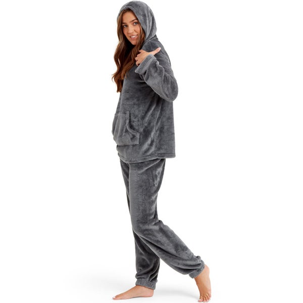 Snuggaroo Womens Soft Fleece Hooded Pyjama Loungewear Set - Charcoal - XL Carousel 2